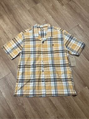 Frye & Co. Beige Plaid Short Sleeve Men's Plaid Western Style shirt Size L - NWT